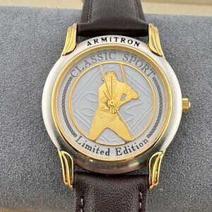 Vintage Limited Edition 3D Baseball Player Watch 9 inch Brown Leather Strap